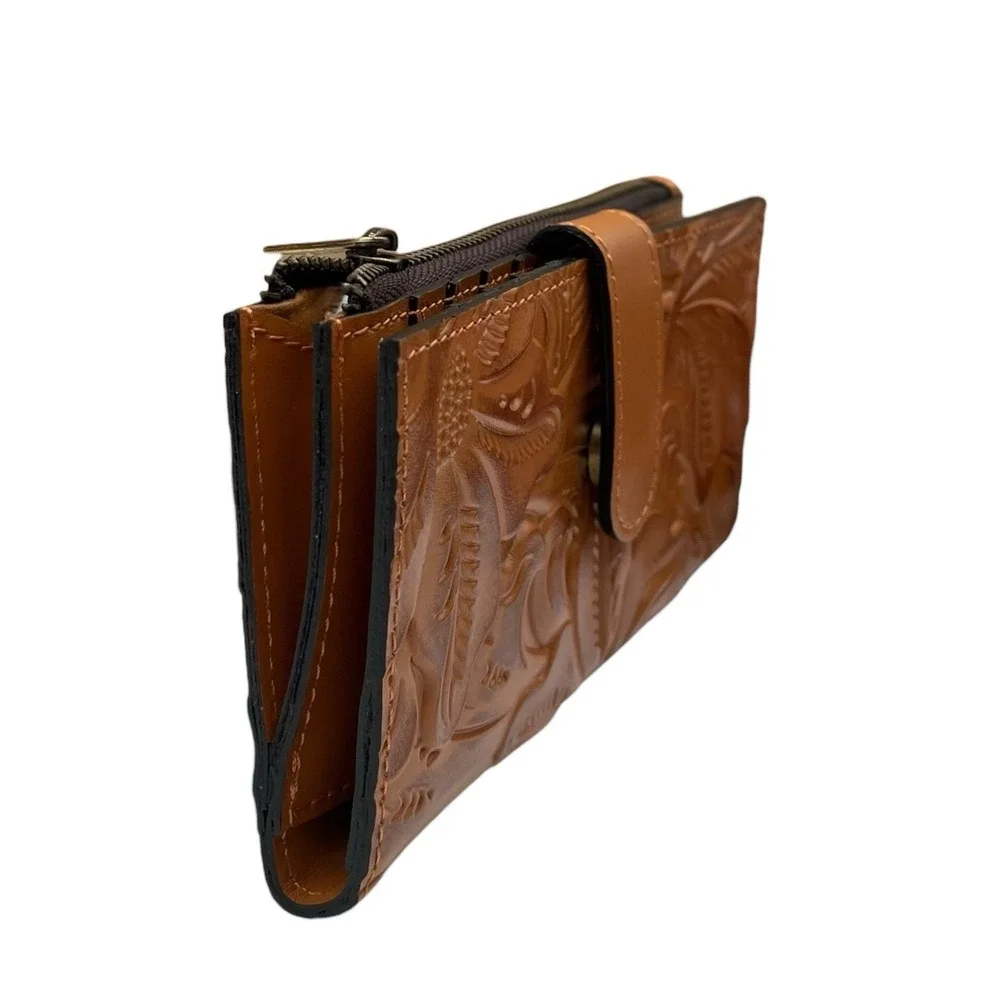 Patricia Nash Womens Nazari Tooled Leather Bifold Wallet Cognac Tan Brown RFDI